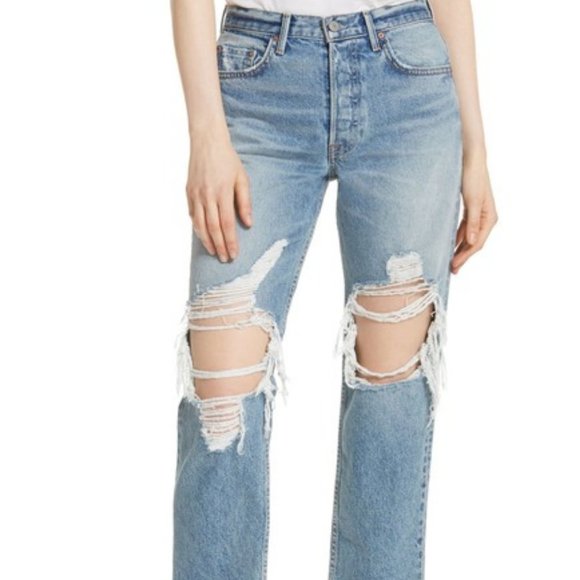 GRLFRND Helena Light Wash Distressed Boyfriend denim jeans - Picture 1 of 13